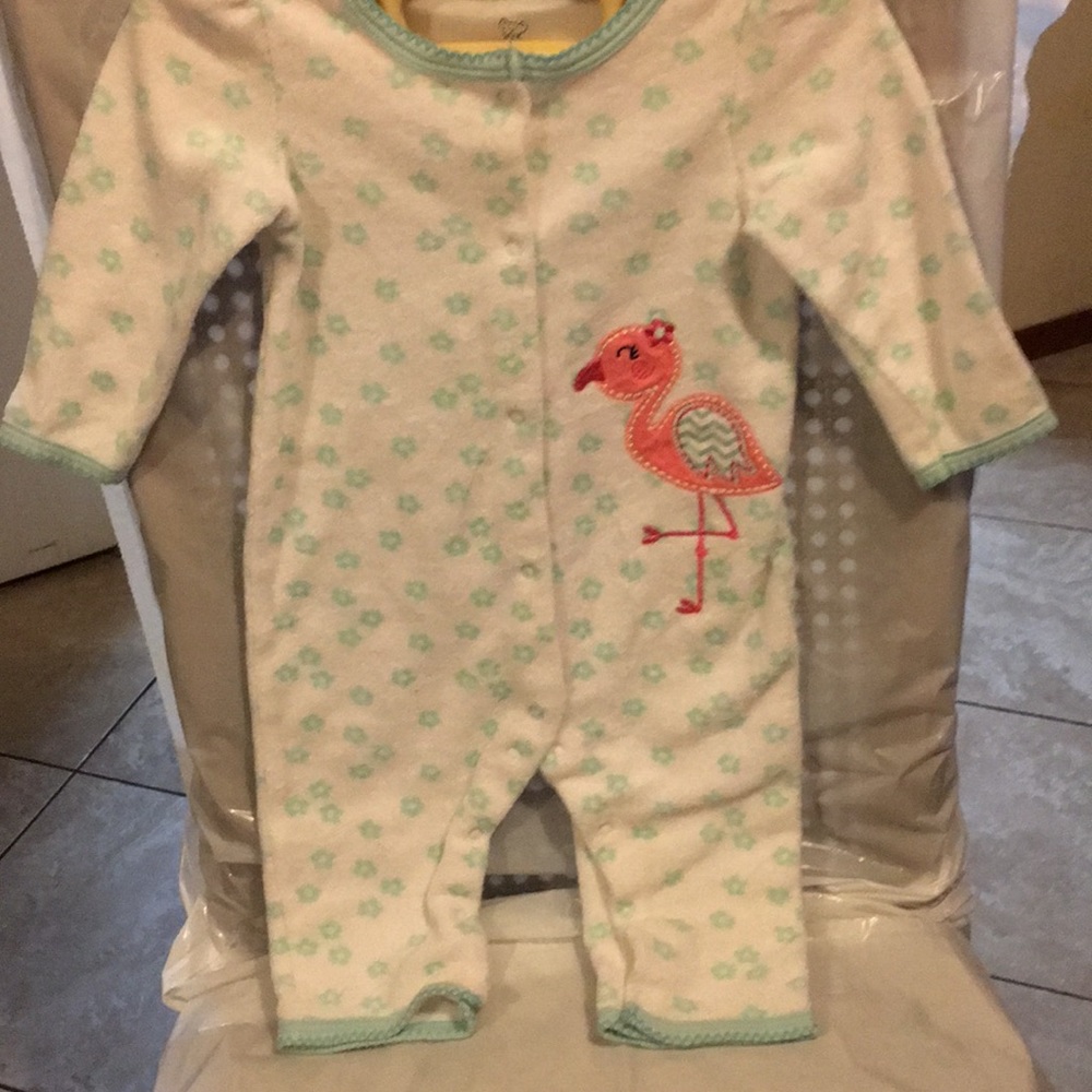 Pink flamingo long sleeve one piece outfit